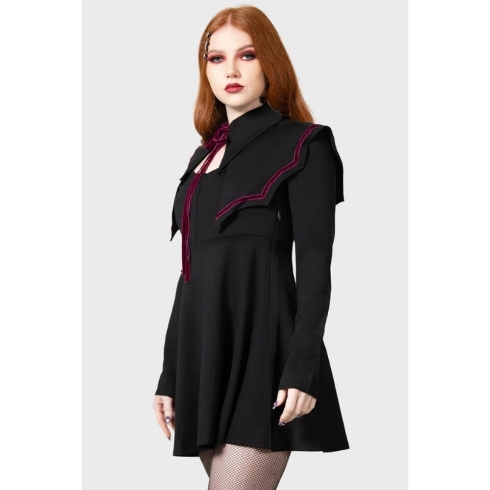 Killstar Bat Magic Black Maroon Velvet Trim Dress Size Small NWT